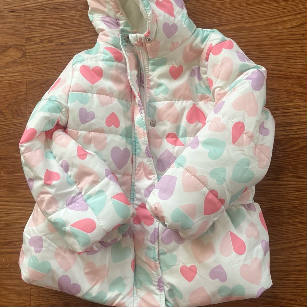 Kids|4T Puffer Jacket Heart Patterned - Picture 2 of 7